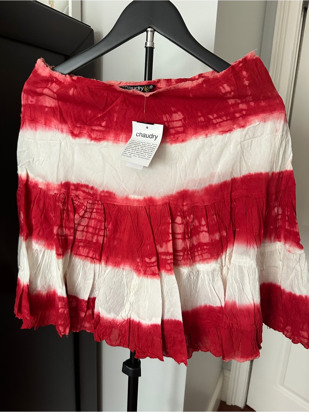 Chaudry Red & White Tie-Dye Mini Skirt